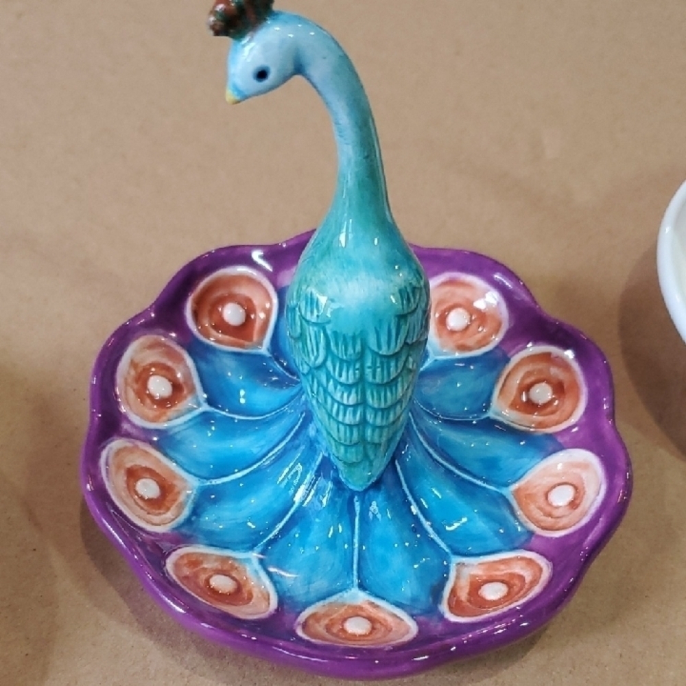 Colorful Peacock , Fox, and  Elephant Trinket Ring Dishes - Picture 3 of 10